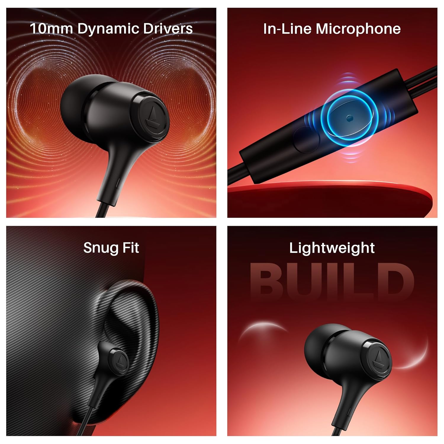 Boat BassHeads 95 Wired Earphones | In-Ear Earphones with Mic | 3.5mm Stereo Bass Earphones