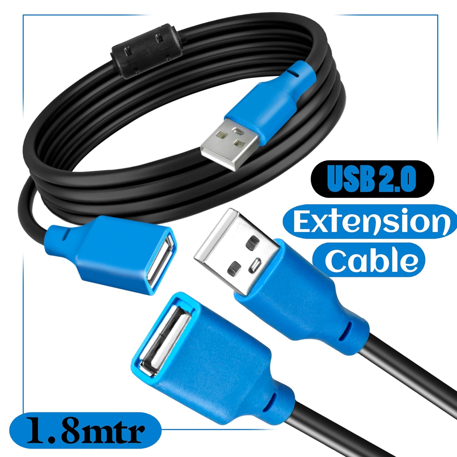 UPORT USB 2.0 Extension Cable 2M | USB Male to Female Extender Cable | High-Speed USB Extension