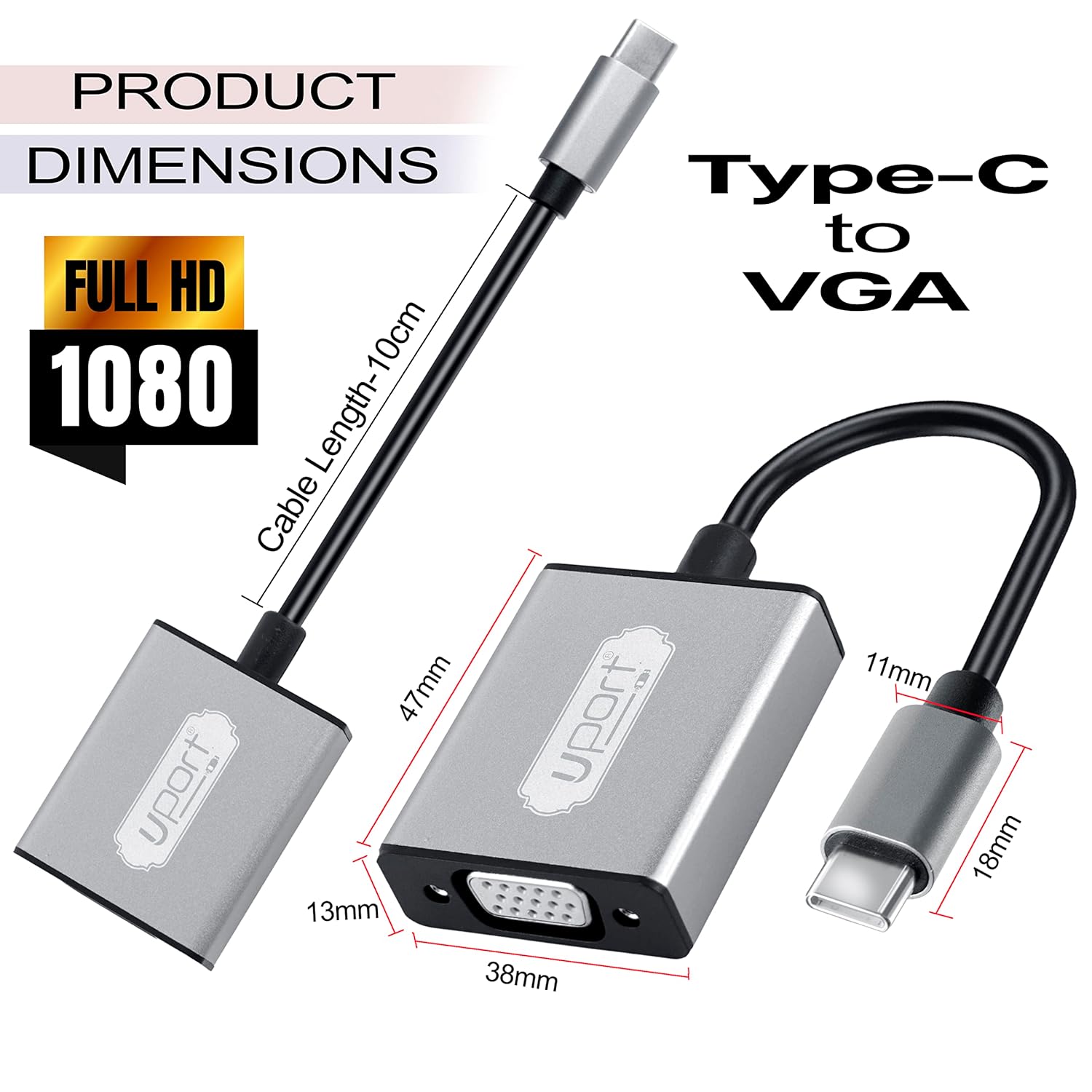 UPORT ORR-C-VGA USB Type-C to VGA Converter | USB-C to VGA Display Adapter | Monitor & Projector Adapter