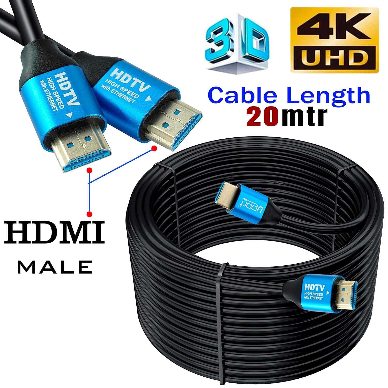 UPORT UP-FHD42K HDMI Cable 20M | High-Speed 4K HDMI Cable | Ultra HD Audio Video Cable