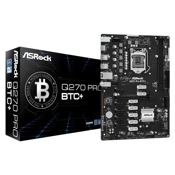 ASRock Q270 Pro BTC+ 13-GPU Crypto Mining Motherboard – Intel LGA1151, DDR4, ATX