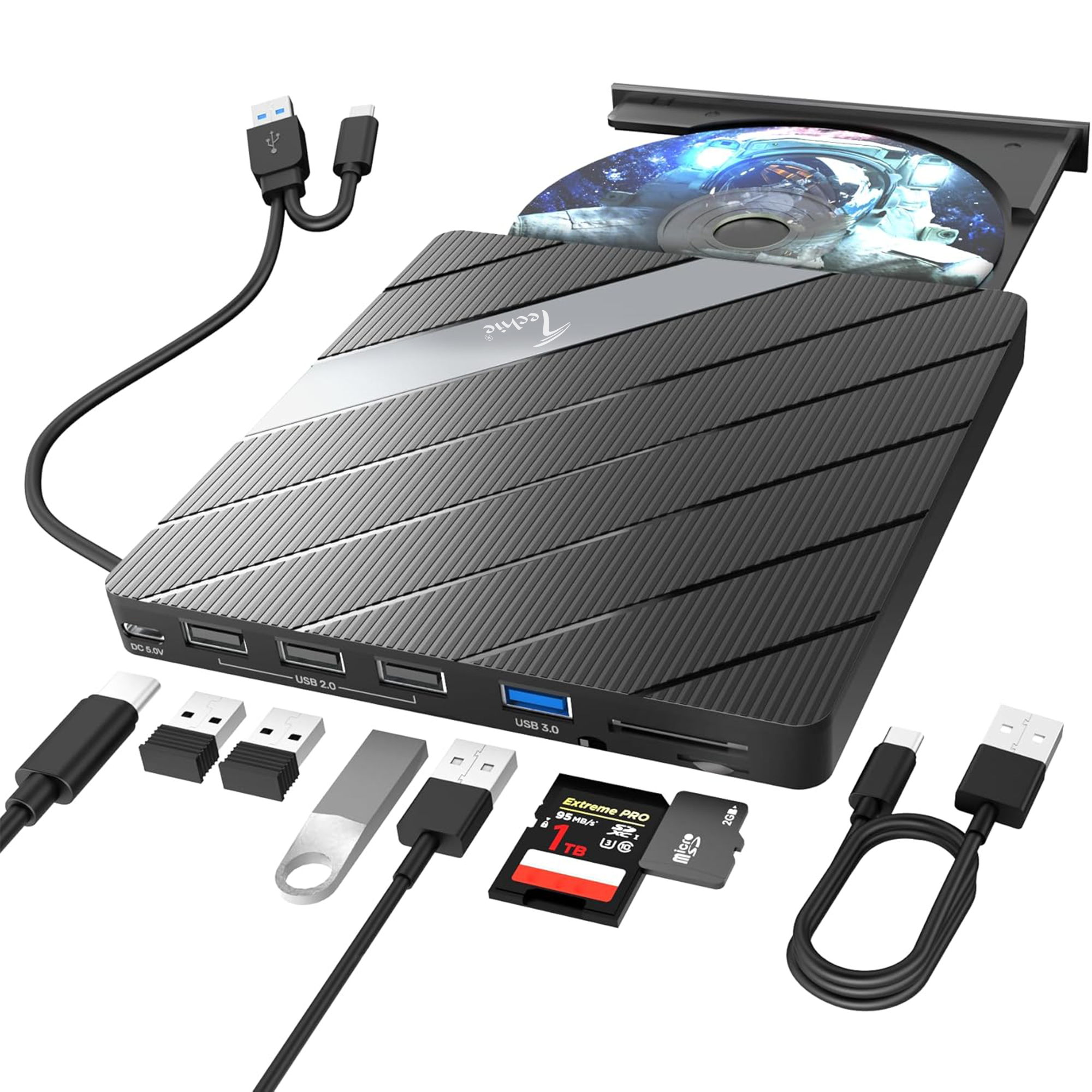 Techie TRW-C External DVD Rewriter | USB DVD Writer & CD Burner | Portable Optical Drive