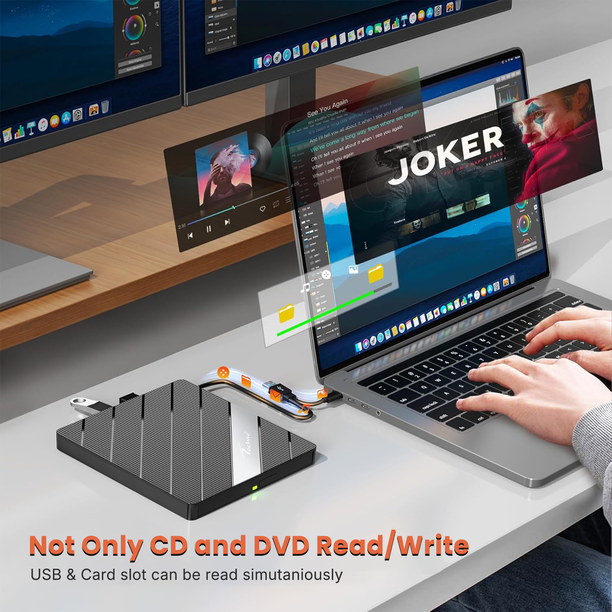 Techie TRW-C External DVD Rewriter | USB DVD Writer & CD Burner | Portable Optical Drive