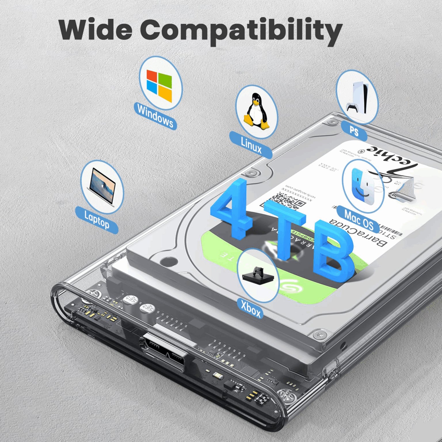 Techie | External HDD SSD Enclosure | USB3.0 Transparent | 2.5 Inch SATA