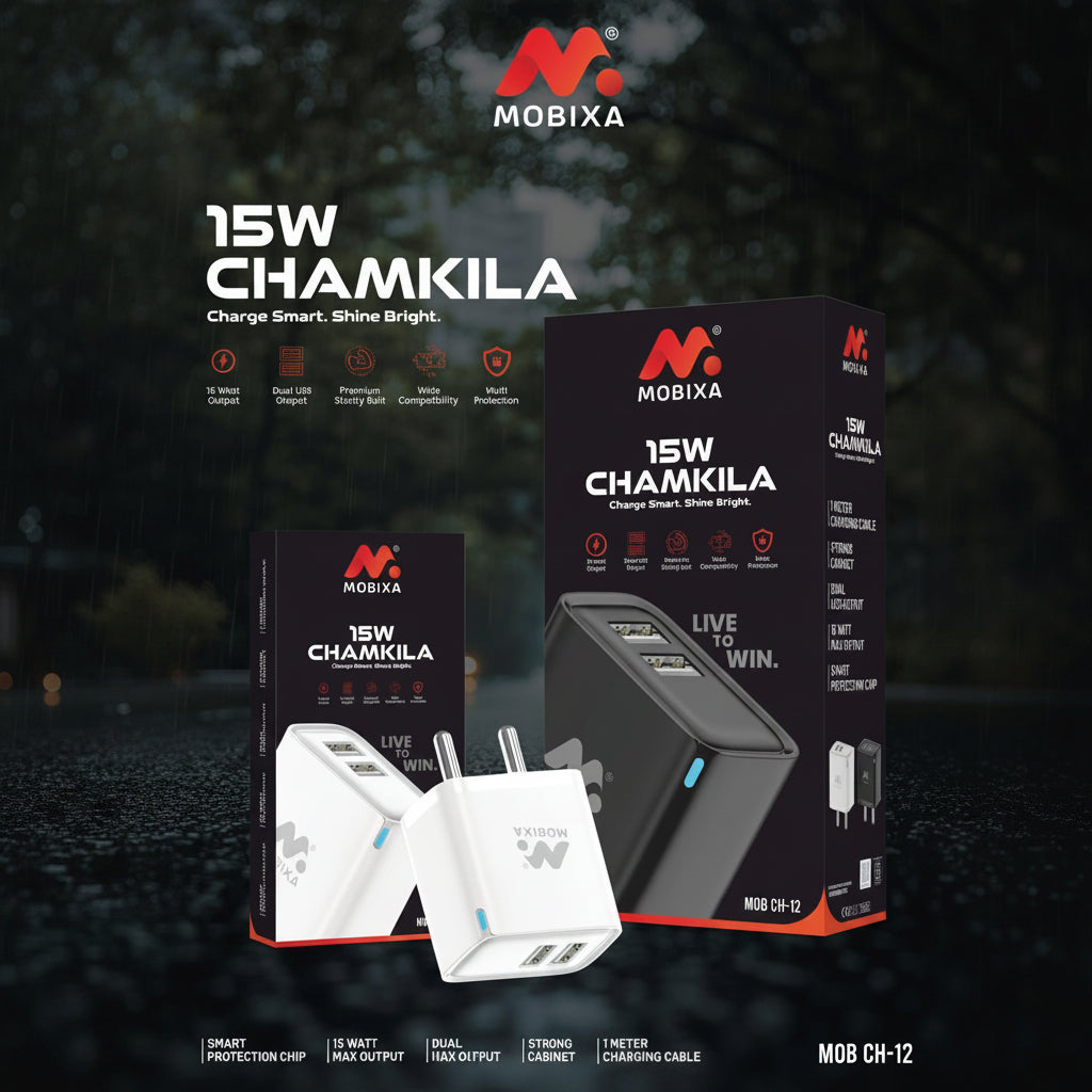 Mobixa 15W Dual USB Fast Charger V8 Micro USB Adapter CH-12