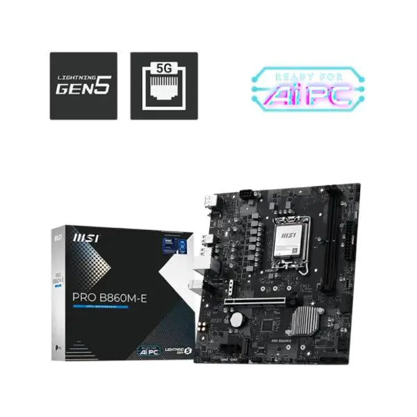 MSI Pro B860M-E mATX Intel DDR5 Motherboard with PCIe 5.0, 2.5G LAN & USB Type-C