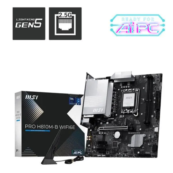 MSI PRO H810M-B WIFI6E DDR5 Micro-ATX Intel Motherboard – LGA1851, PCIe 5.0, 2.5G LAN
