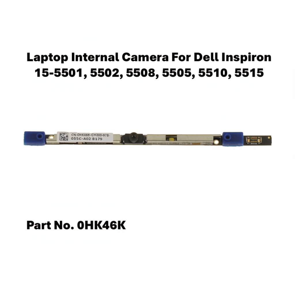 Laptop internal camera module for Dell Inspiron laptops with part number 0HK46K on a white background.