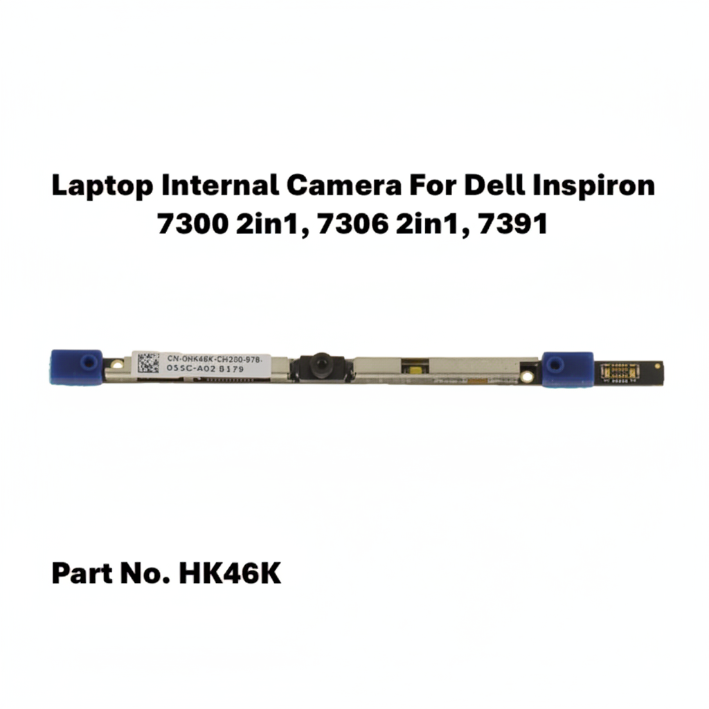 Laptop internal camera for Dell Inspiron 7300 2in1, 7306 2in1, 7391 with part number HK46K on a white background.