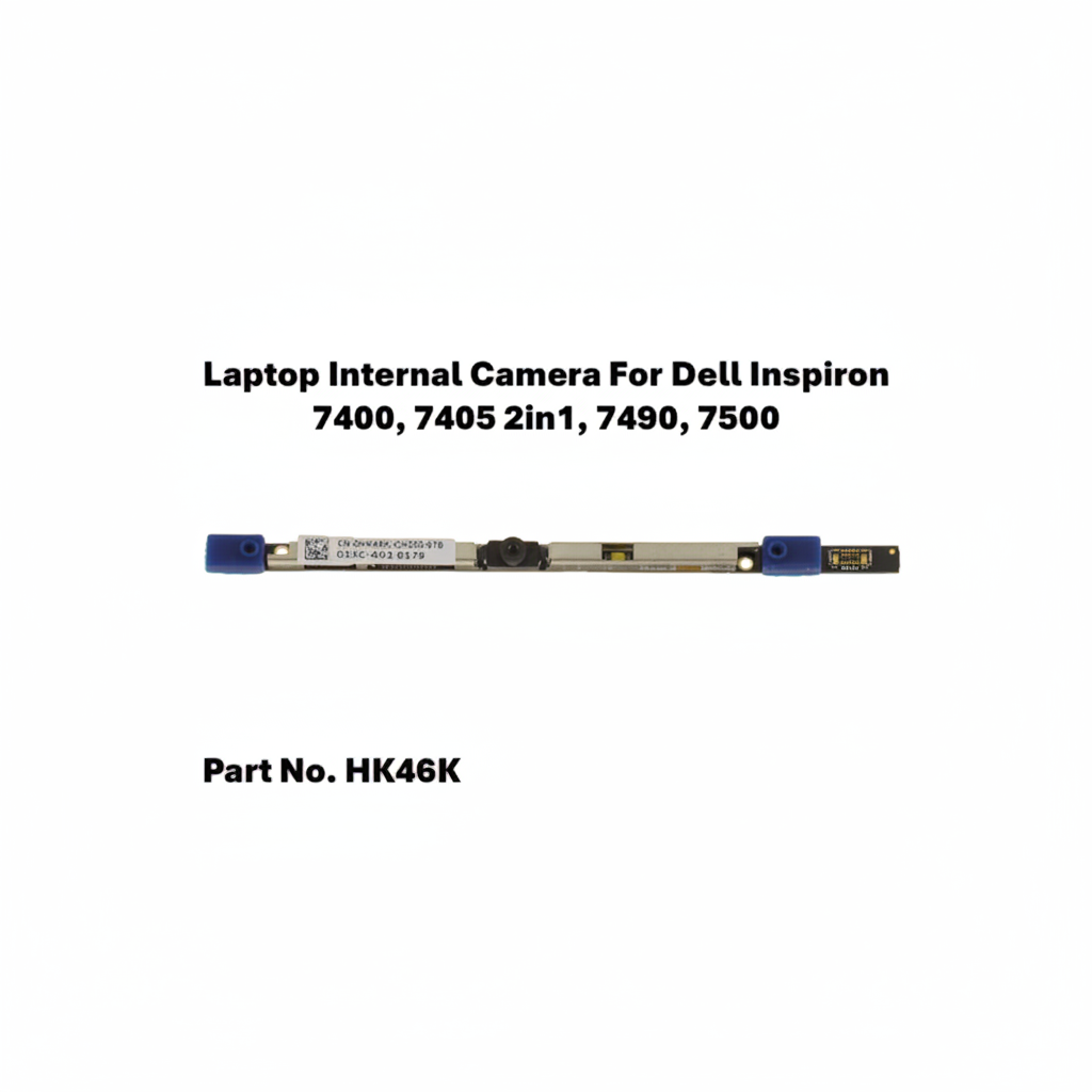 Laptop internal camera module for Dell Inspiron laptops with part number HK46K on a white background.
