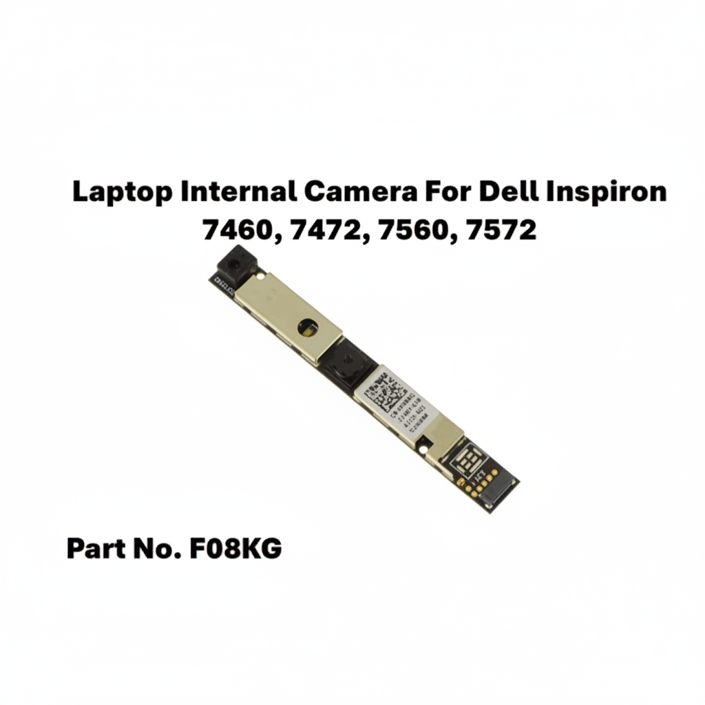 Laptop internal camera module for Dell Inspiron 7460, 7472, 7560, 7572 with part number F08KG on a white background.