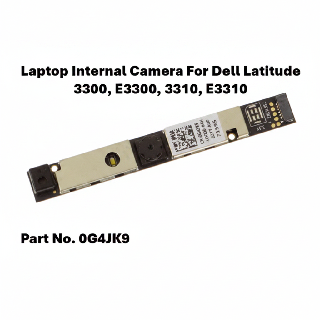Laptop internal camera module for Dell Latitude 3300, E3300, 3310, E3310 with part number 0G4JK9 on a white background.