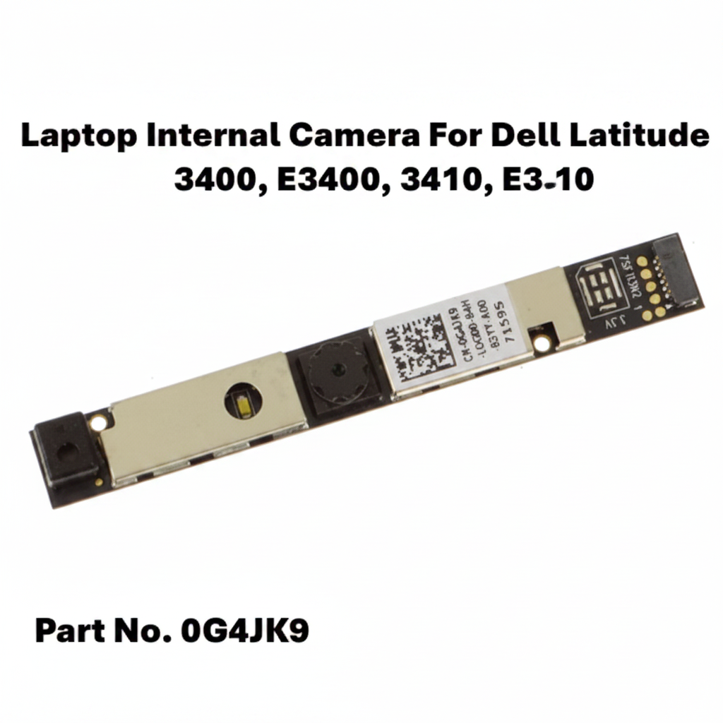 Laptop internal camera module for Dell Latitude 3400, E3400, 3410, E3410 with part number 0G4JK9 on a white background.