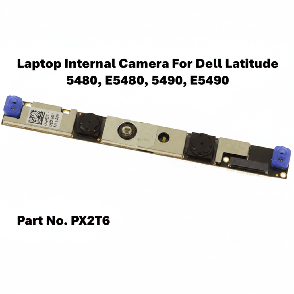 Laptop internal camera module for Dell Latitude 5480, E5480, 5490, E5490 with Part No. PX2T6 on a white background.