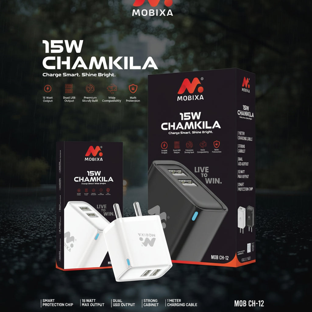 Mobixa 15W Dual USB Fast Charger Type-C Adapter CH-12 Smart Charging
