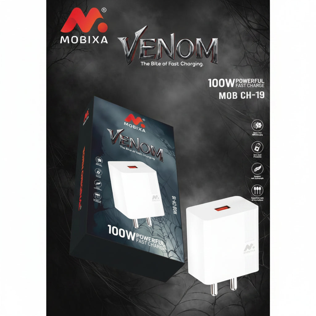 Mobixa Venom 100W Fast Charger CH-19 USB Power Adapter Super Fast Charging