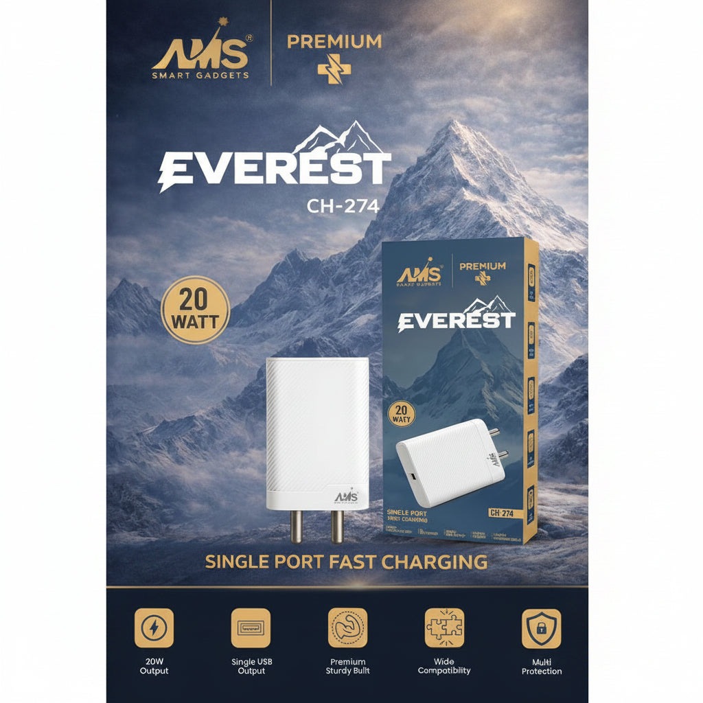 AMS Everest 20W Fast Charger CH-274 Type-C Mobile Adapter Single Port