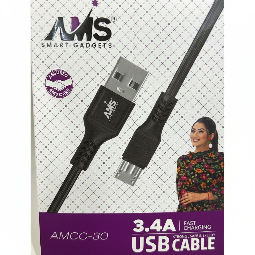 AMS 3.4A Fast Charging Type-C Cable AMCC-30 USB Data Cable
