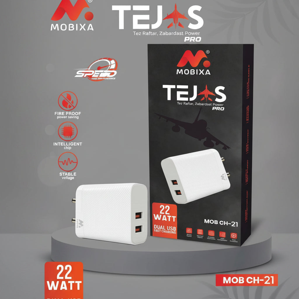 Mobixa Tejas Pro 22W Fast Charger Dual USB Adapter MOB CH-21