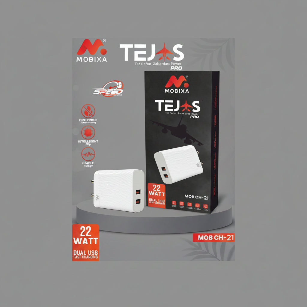 Mobixa Tejas Pro 22W Dual USB Fast Charger MOB CH-21 Adapter
