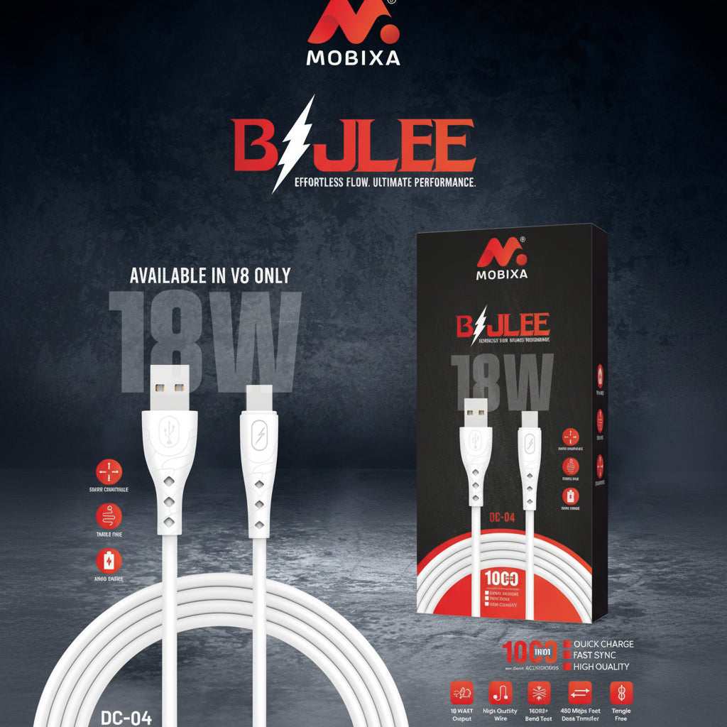 Mobixa Bajlee V8 USB Cable 18W Fast Charging | DC-04 | 1M Length
