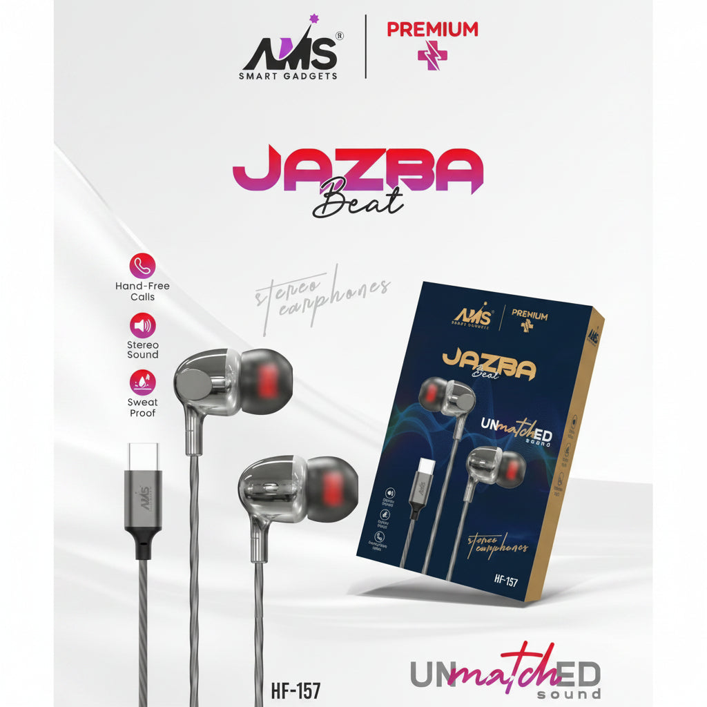 AMS Jazba Beat Type-C Earphones with Mic | Stereo Sound | HF-157