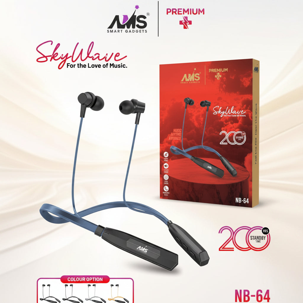 SkyWave Wireless Neckband NB-64 High Bass 20H Standby Earphones