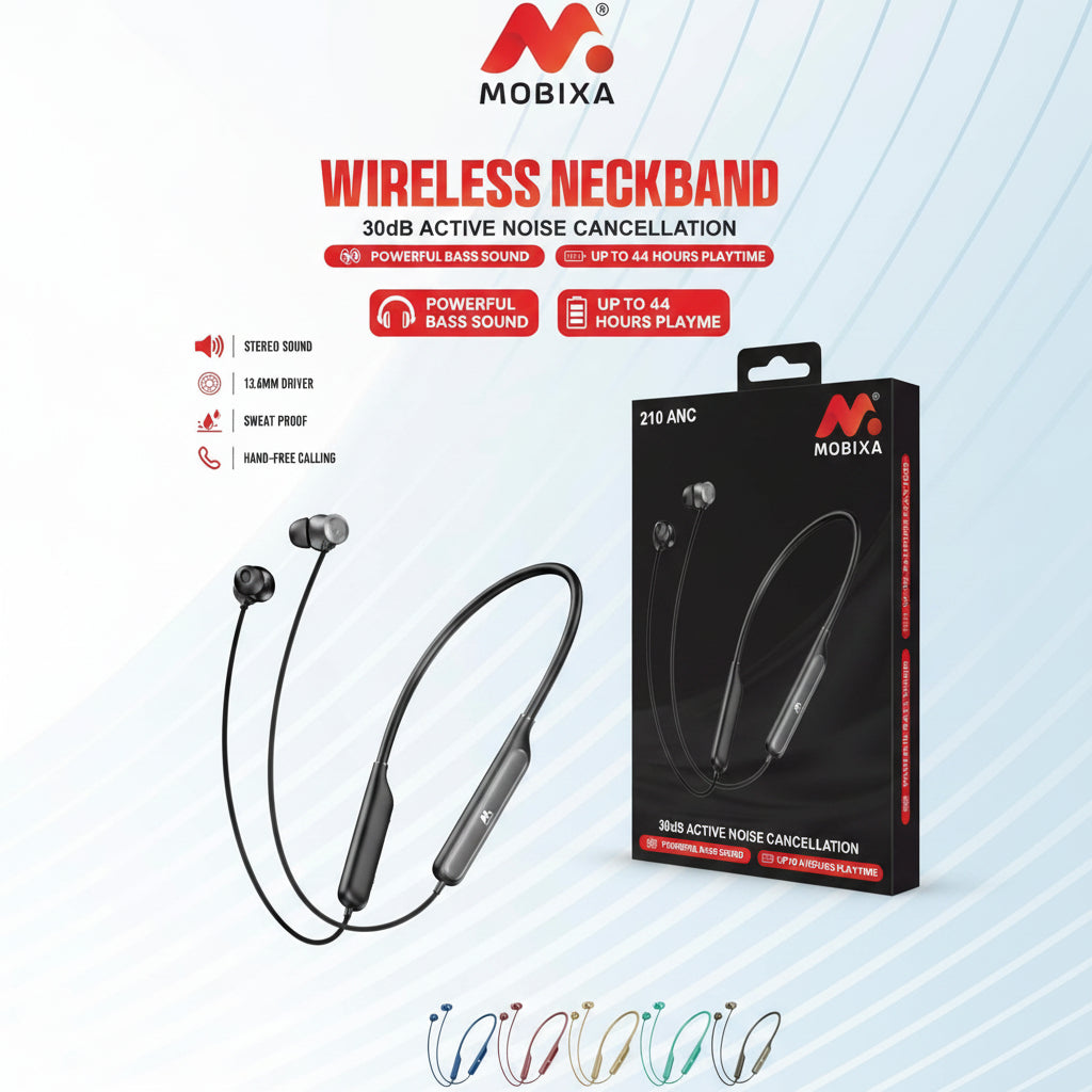 Mobixa | Neckband Bluetooth Earphone | 210 ANC | Universal