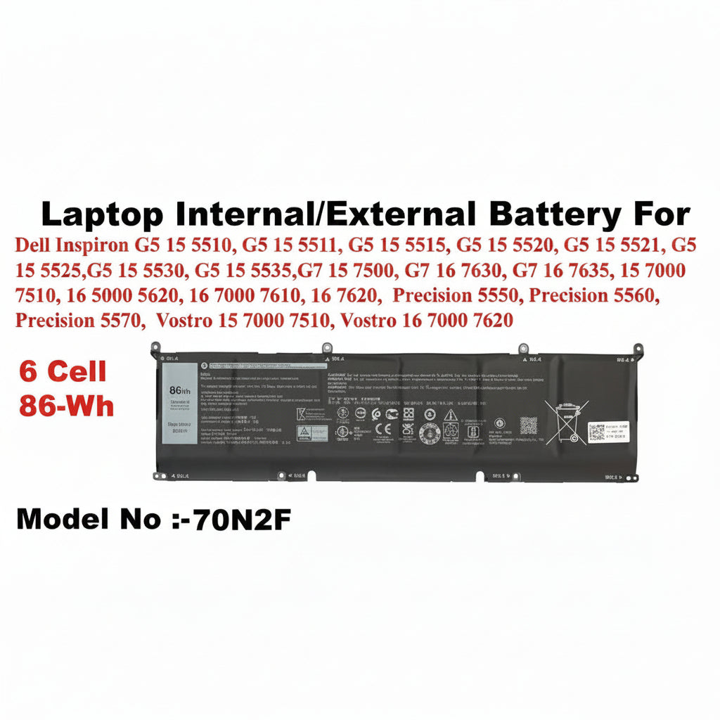 Laptop internal/external battery for various Dell models on a white background
