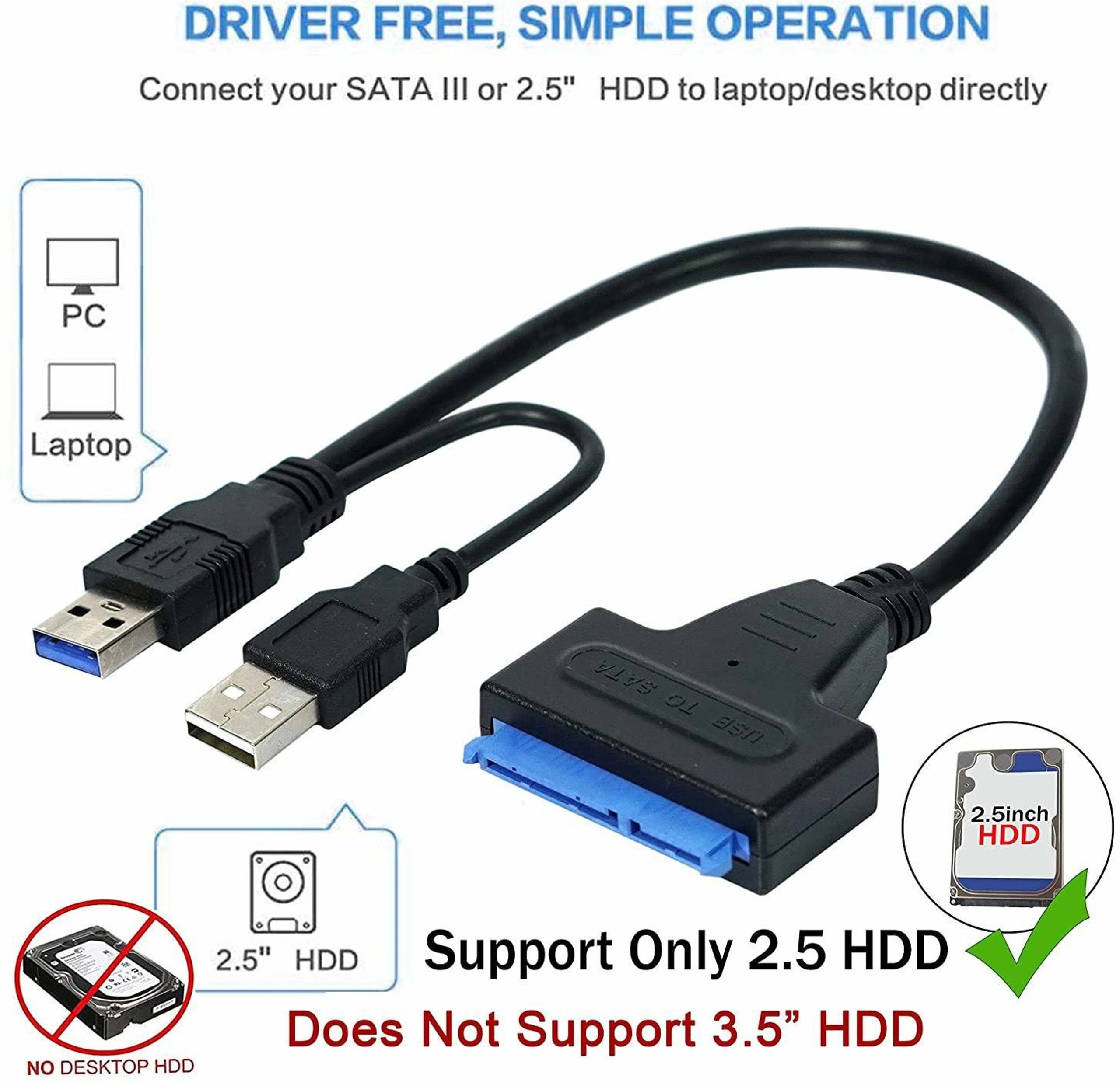 USB to SATA Converter for 2.5 & 3.5 Inch HDD SSD | USB-A to SATA Adapter Cable | Hard Drive Converter