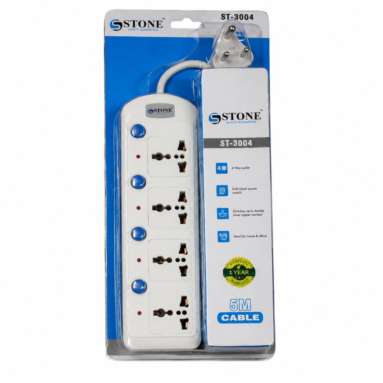 Stone ST-3004 Extension Box | Multi Plug Power Extension Board | Surge Protected Power Strip