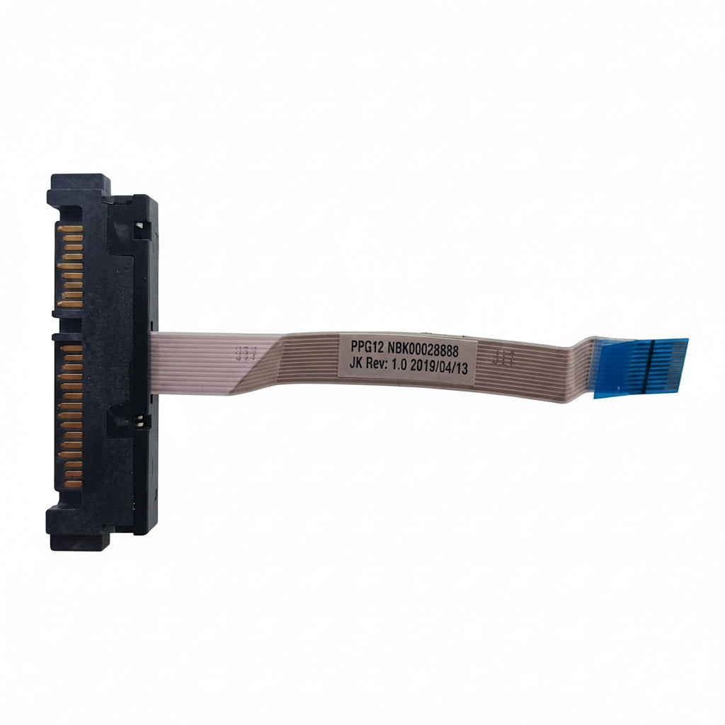 Computer ribbon cable with connectors on a white background