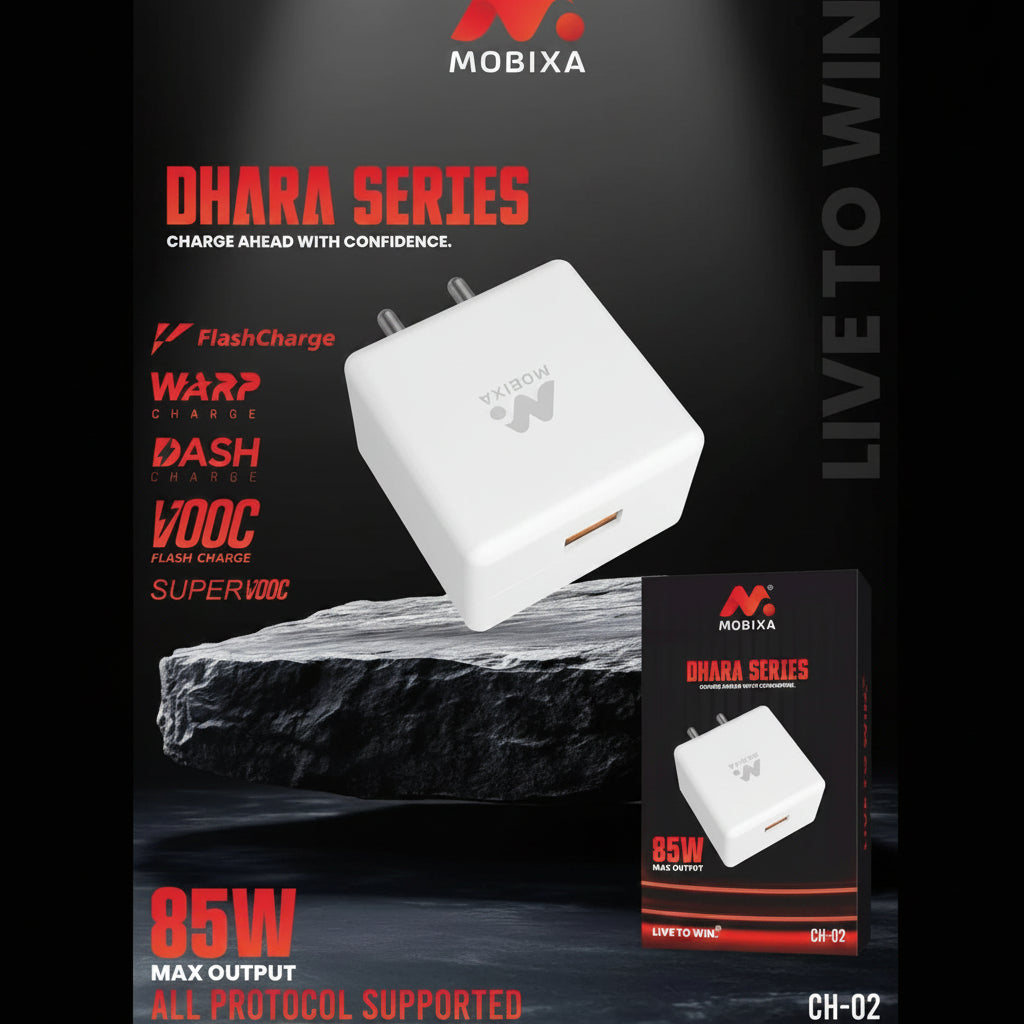 Mobixa Dhara 85W Fast Charger CH-02 USB Mobile Adapter Super Fast Charging