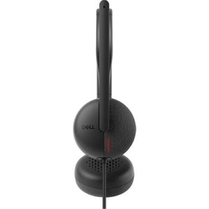 Dell WH3024 black wired on-ear headset with AI noise cancellation microphone and in-line controls.