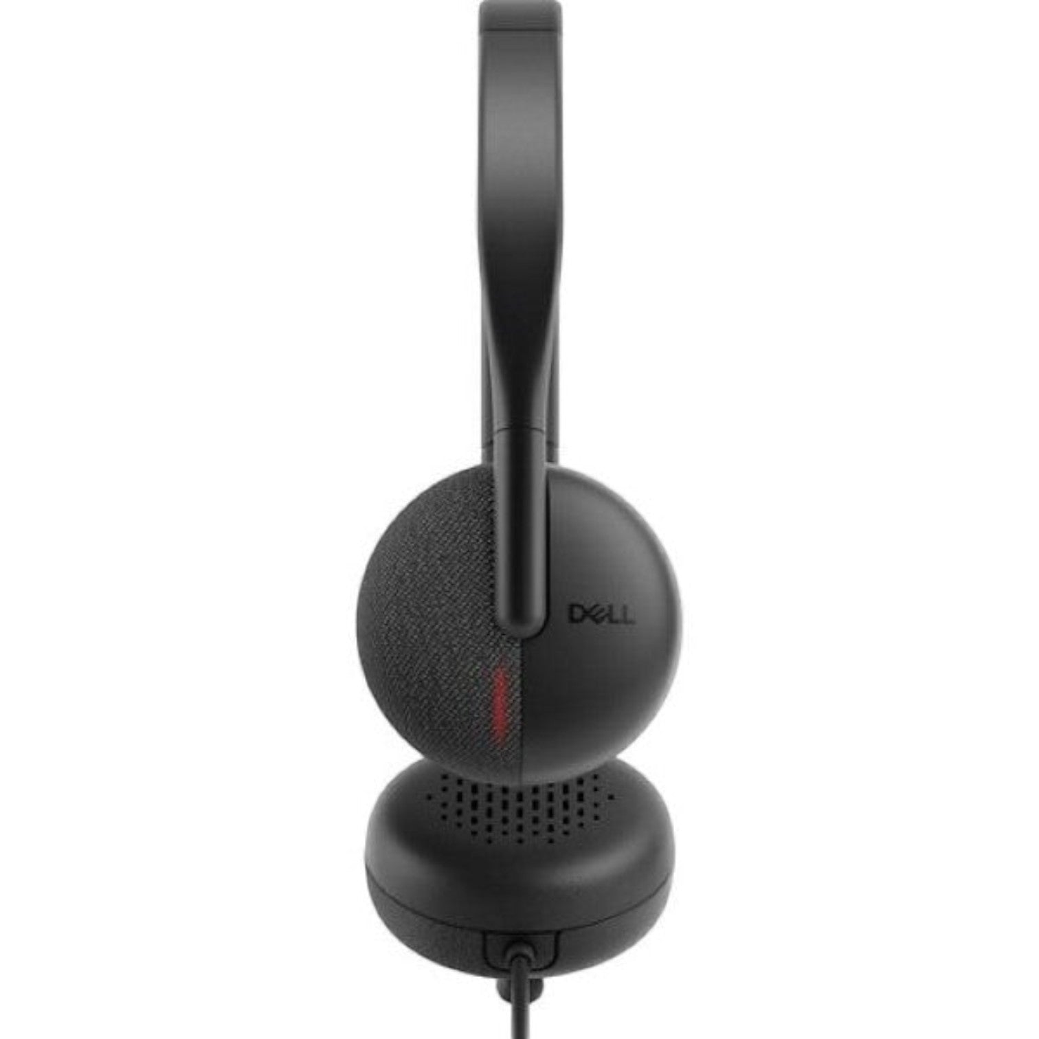 Dell WH3024 black wired on-ear headset with AI noise cancellation and rotatable boom microphone.