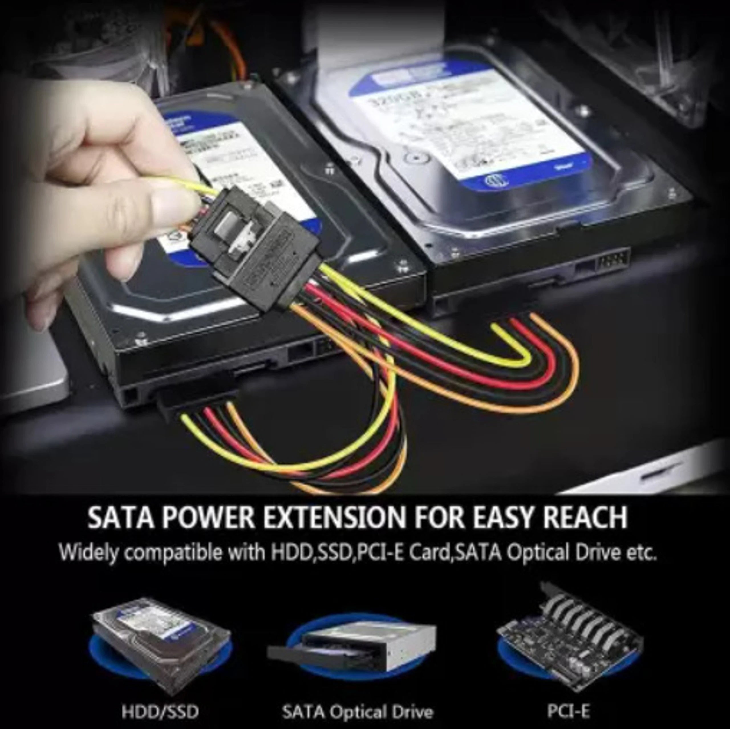 RANZ SATA Power Y Cable | SATA Power Splitter Cable | Dual SATA Power Extension Adapter
