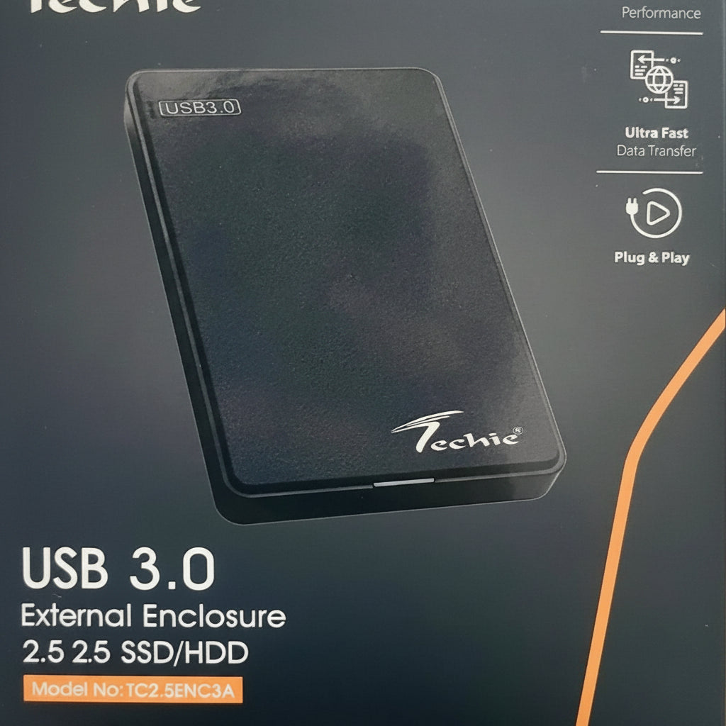 Techie | External HDD SSD Enclosure | TC2.5ENC3B | 2.5 Inch SATA USB 3.0
